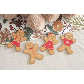 4 décorations de Noël en bois en forme de bonhomme de pain d'épices à parsemer - 5 x 3,7 cm
