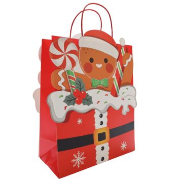 Sac cadeau de Noël en papier - Bonhomme de pain d'épices - Taille M