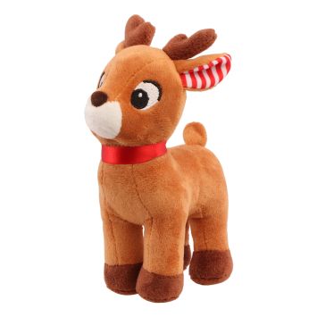 Renne en peluche pour lutin farceur, décor de Noël 20,5 cm, collier rouge, oreilles rayées, accessoire espiègle | jourdefete.com