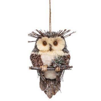 hibou sur branche en paille décoration de noël 28 cm | jourdefete.com