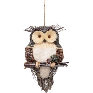 hibou sur branche en paille décoration de noël 50 cm | jourdefete.com