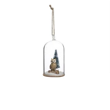 suspension hibou sous cloche en verre de 12 cm | jourdefete.com
