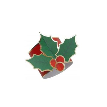8 ronds de serviettes feuille de houx en carton pour Noël