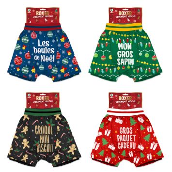 Boxer de Noël vraiment moche – modèles “Les boules de Noël”, “Mon gros sapin”, “Croque mon biscuit”, “Gros paquet cadeau” | jourdefete.com