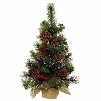 Sapin à poser enneigé avec baies et pommes de pin 45 cm | jourdefete.com