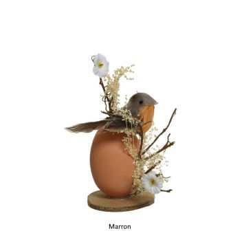 Œuf en plastique pour Pâques avec fleurs et oiseau - 13 cm - Couleur au choix