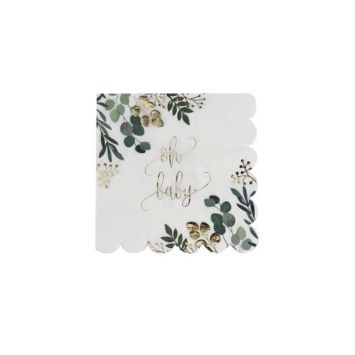 16 serviettes en papier blanches et vertes collection Oh Baby | jourdefete.com