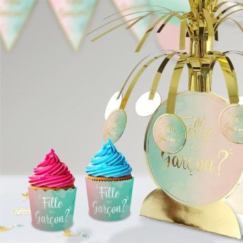 Pack de 12 caissettes à cupcakes - Fille ou Garçon ? - Collection Gender Reveal