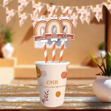 Pack de 12 pailles - Joyeux Anniversaire - Collection Terracotta