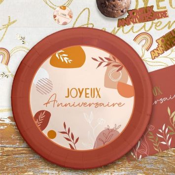 Pack de 6 assiettes - Joyeux Anniversaire - Collection Terracotta