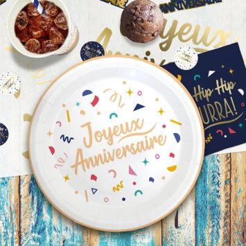 Pack de 6 assiettes - Joyeux Anniversaire - Collection Confettis