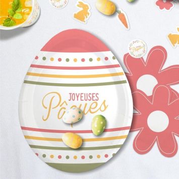 Pack de 6 assiettes ovales en forme d'œuf - Joyeuses Pâques