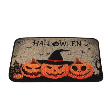 Paillasson Halloween citrouilles avec chapeau de sorcière noir | jourdefete.com