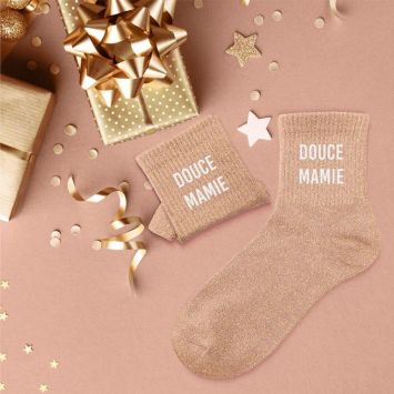 Paire de chaussettes à paillettes pour femme - Douce Mamie - Collection Famille d'Amour