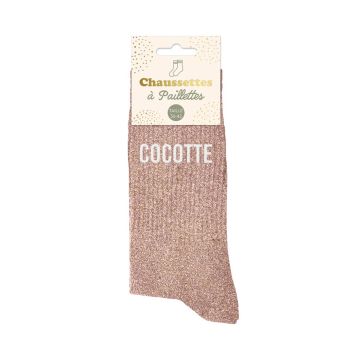 Chaussettes à paillettes dorées avec inscription "Cocotte" – cadeau fun et original | jourdefete.com