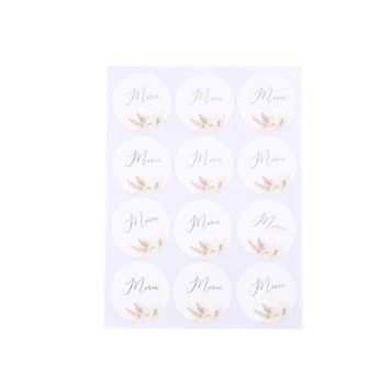 24 Stickers Merci - Collection Pampas, Fleurs de Coton et Or