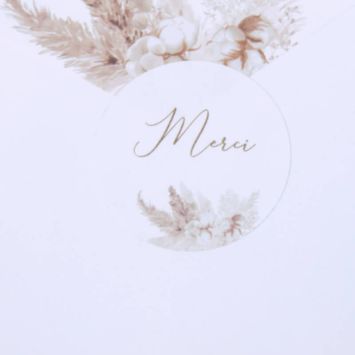 24 Stickers Merci - Collection Pampas, Fleurs de Coton et Or