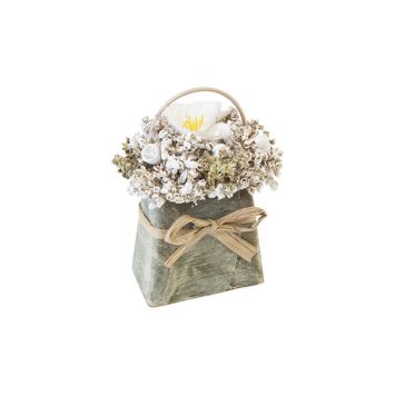 Panier trapézoïdal blanc avec graminées et aubépine, déco naturelle | jourdefete.com