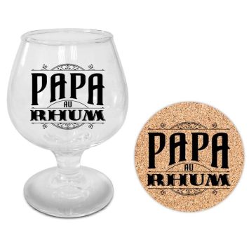 Coffret verre + dessous de verre " Papa au Rhum "