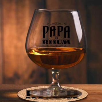 Coffret verre + dessous de verre " Papa au Rhum "