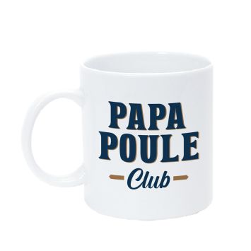 Mug Papa Poule Club blanc avec texte bleu et doré | jourdefete.com

