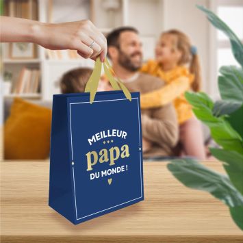 Pochette cadeau "Meilleur Papa du monde" - Modèle Moyen - Collection Super Papa