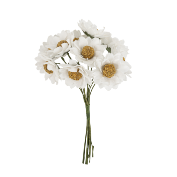 Bouquet de 10 marguerites blanches sur tige en papier - 4 x 10 cm