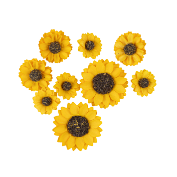 9 tournesols jaunes en papier à parsemer avec adhésifs - De 2,5 à 4,5 cm
