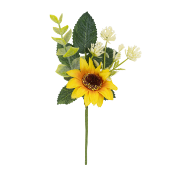 Branche de tournesol et feuillage - 15 cm