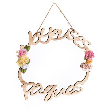 Couronne en bois Joyeuses Pâques de 34 cm | jourdefete.com