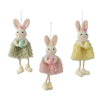 Lapin avec œuf à suspendre - 19 cm - Pâques - Couleur Aléatoire