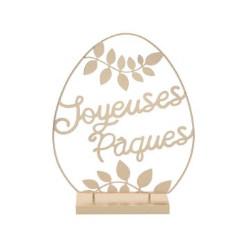 Œuf à poser Joyeuses Pâques en métal doré - 28 cm