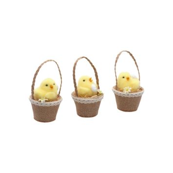 Poussin jaune dans panier à suspendre - 7 x 12 cm - Modèle Aléatoire | jourdefete.com