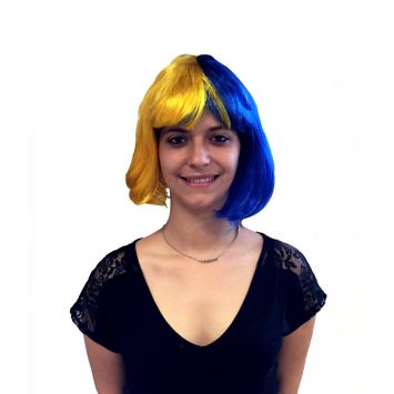 Perruque Carrée Jaune et Bleu