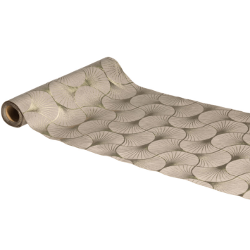 Chemin de table Ginkgo Champagne métallisé en velours - 30cm x 3m - Couleur au choix