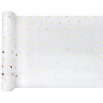 Chemin de table ivoire à petits cœurs dorés pour décoration de mariage | jourdefete.com