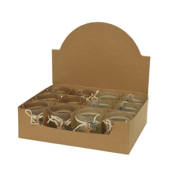 Photophore en verre avec lapin en bois et plumes pour Pâques - 9 cm - Couleur au choix