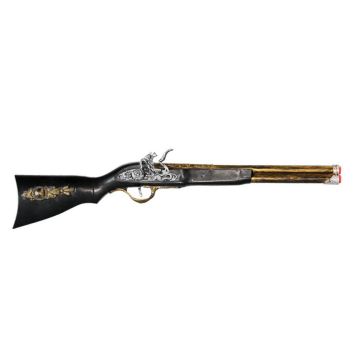 Fusil de pirate factice 56 cm noir et doré avec détails argentés | jourdefete.com