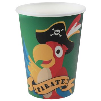 10 gobelets en carton de la collection petit pirate avec un perroquet