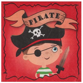 20 serviettes en papier de la collection petit pirate couleur rouge 