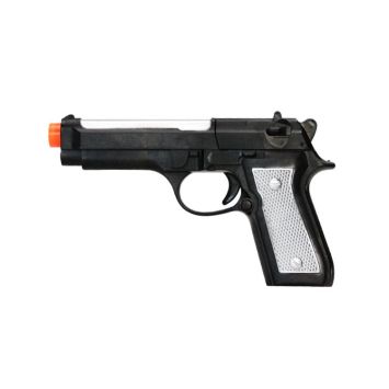 Pistolet factice noir 21 cm avec embout orange pour déguisement | jourdefete.com