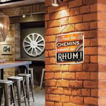 Plaque métal "Tous les chemins mènent au Rhum"