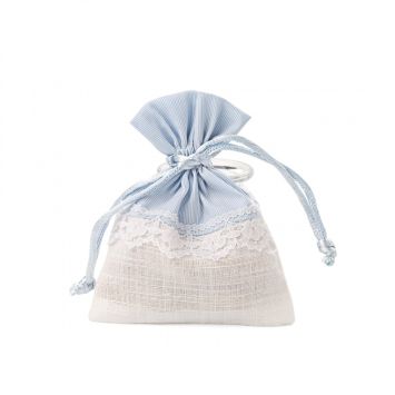 5 Pochons Bleus Avec Dentelle Blanche