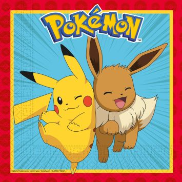 Serviettes Pokémon Pikachu et Évoli 33x33 cm pour anniversaire enfant | jourdefete.com