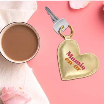 Porte-clés en forme de cœur "Mamie en or" - Collection Mamie d'Amour