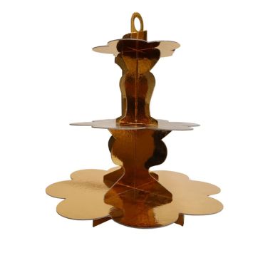 Présentoir à gâteaux doré 3 étages en carton rigide H37 cm | jourdefete.com