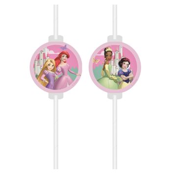 4 pailles médaillon en papier - 22 cm - Princesses Disney™