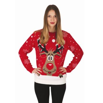 pull de noel rouge avec renne pour femme | jourdefete.com