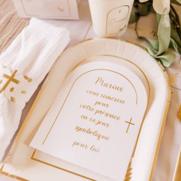10 Invitations et Enveloppes - Collection Communion Pureté Blanc et Or