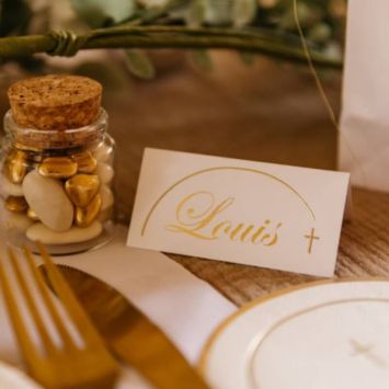 10 Marque-Places - Collection Communion Pureté Blanc et Or